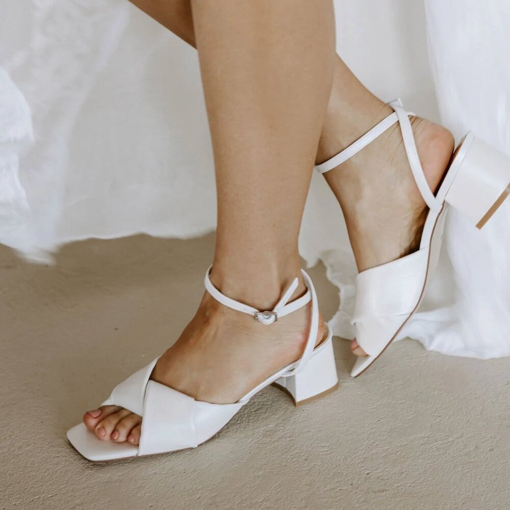 Forever Soles Ivory Bridal Block Heels with Strap Size US 7.5 / EU38
